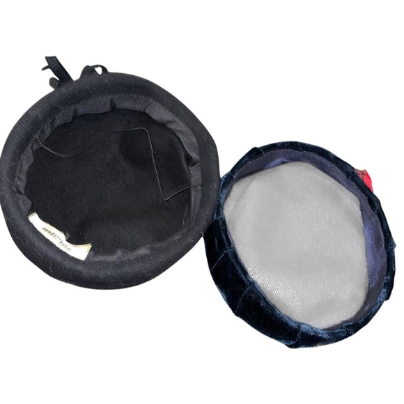 Vintage hat lot black Marida felt England velvet with bird - Picture 6 of 8